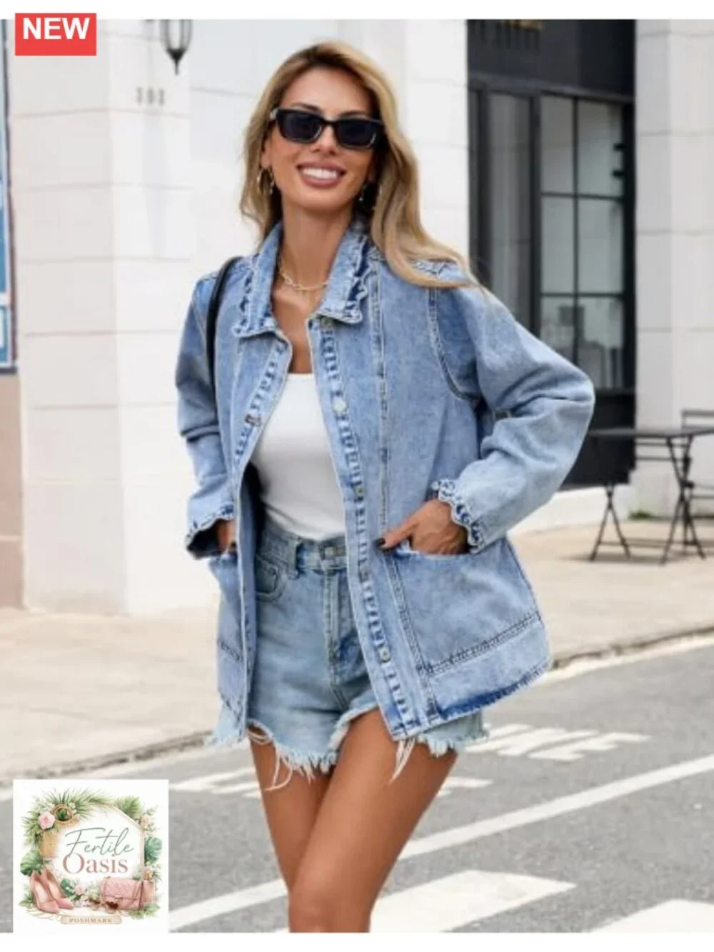 Oversized Denim Jacket Mid Long Casual Button Shacket Boyfriend Fit